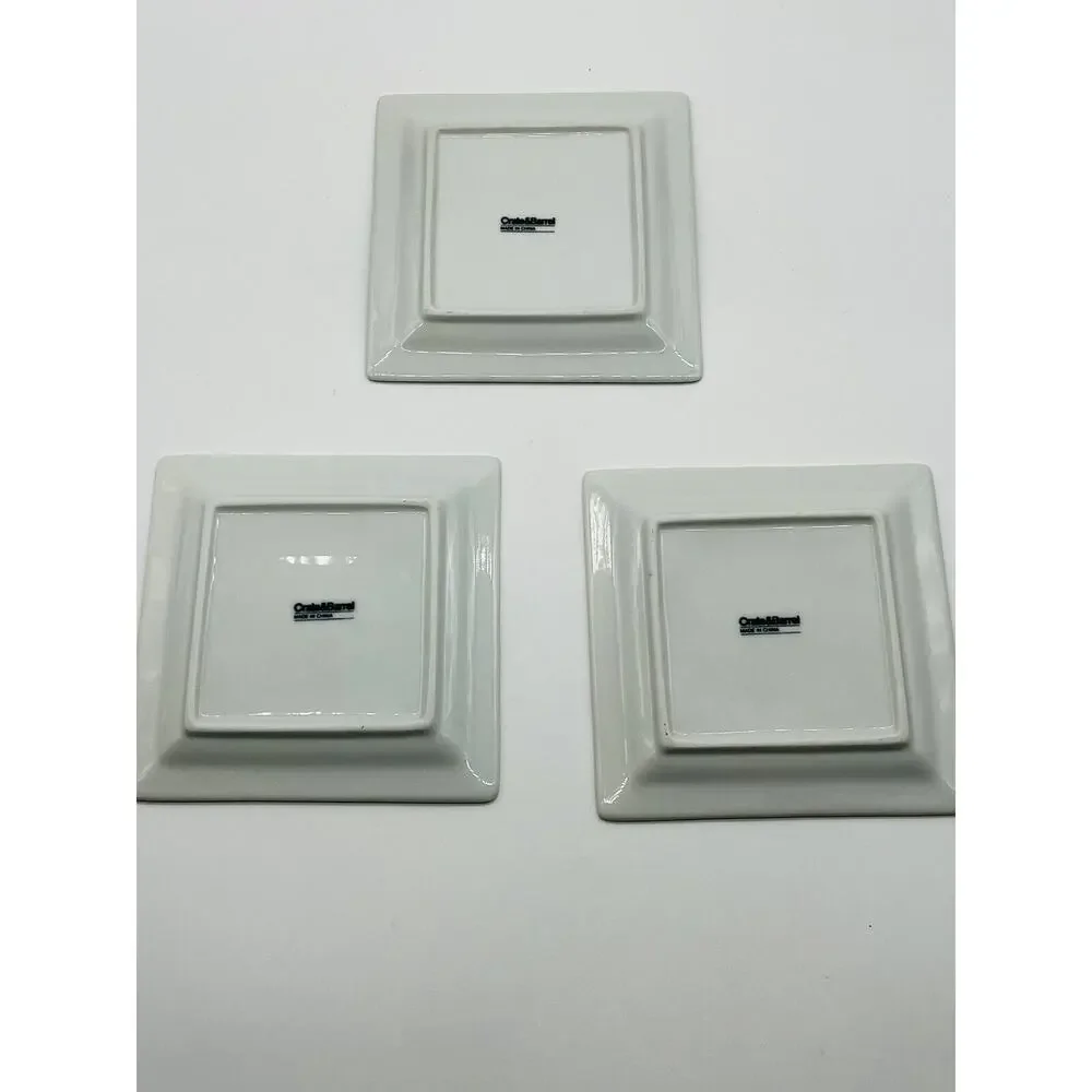 Crate and Barrel White Porcelain 6” Square Plates Set of 3